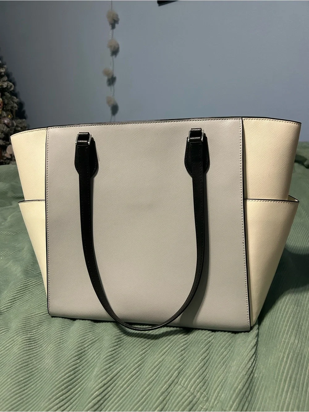 kate spade Cream and Black Structured Saffiano Tote